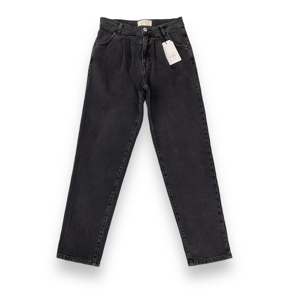 Current Elliot Jeans Women 26 Washed Black Pleated Denim Taper High Rise NWT